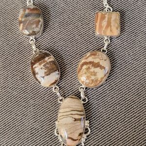Elegant Silver and Brown Stone Necklace